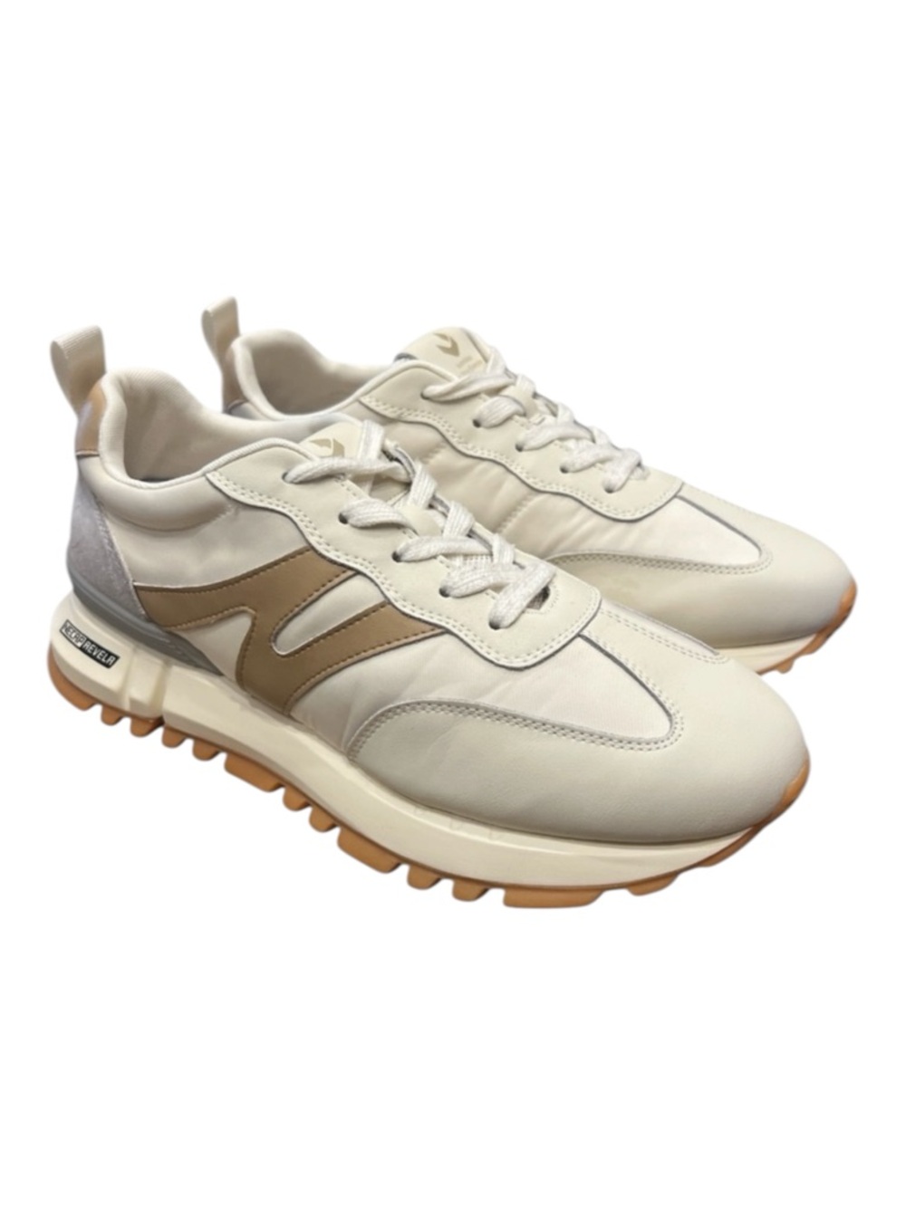 somiliss women's fashion sneakers genuine leather & suede Tan & White SZ 8.5